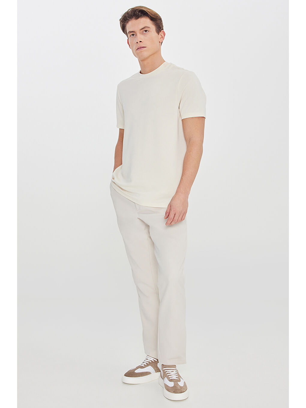 Bej Erkek Taş Slim Fit Dar Kesim Beli Bağlamalı Yan Cepli Casual Pantolon-2