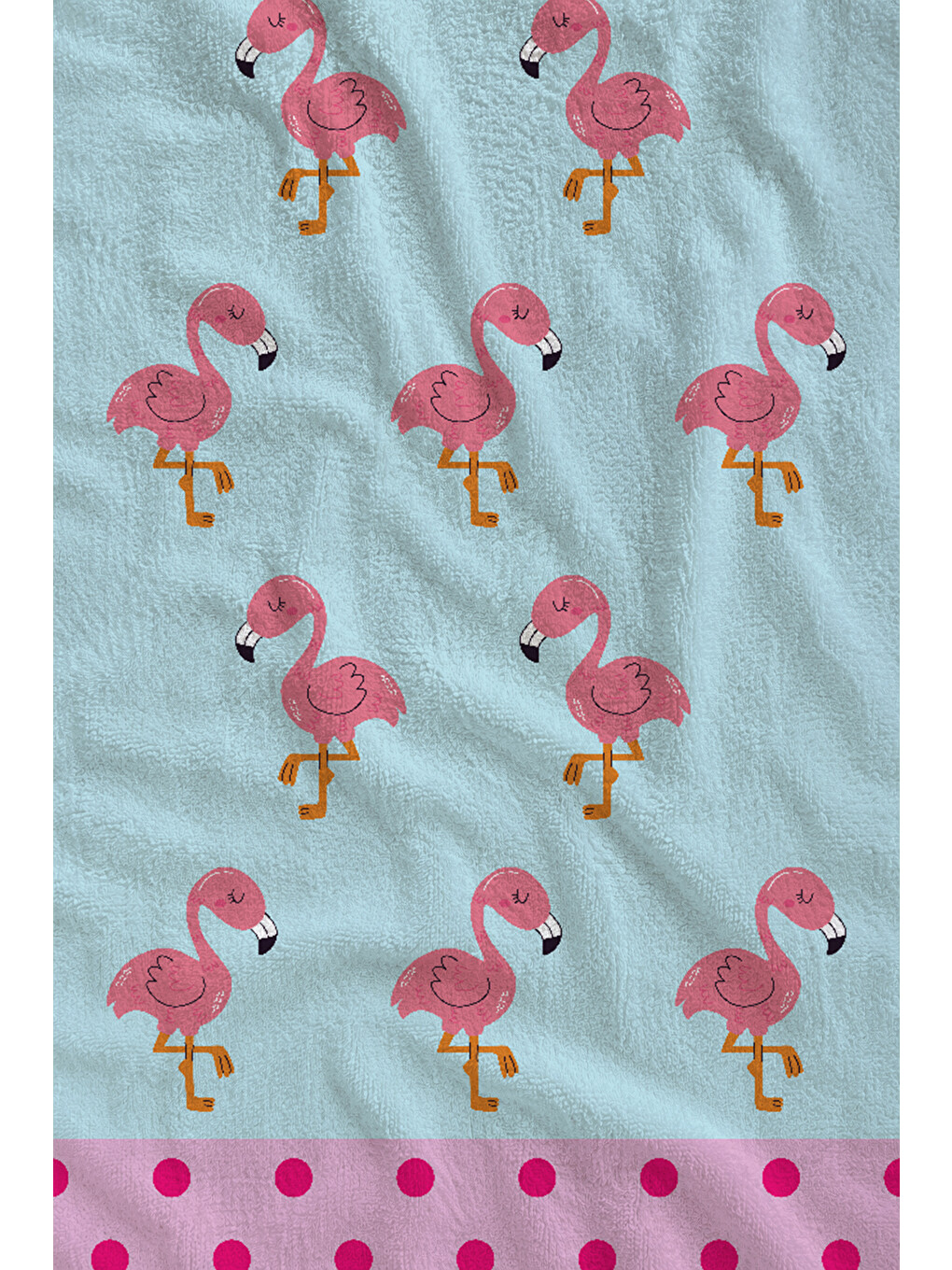 Açık Mavi Pembe Flamingo Ve Puantiye Desenli 70x150 Cm Dijital Baskılı Plaj Ve Banyo Havlusu-1