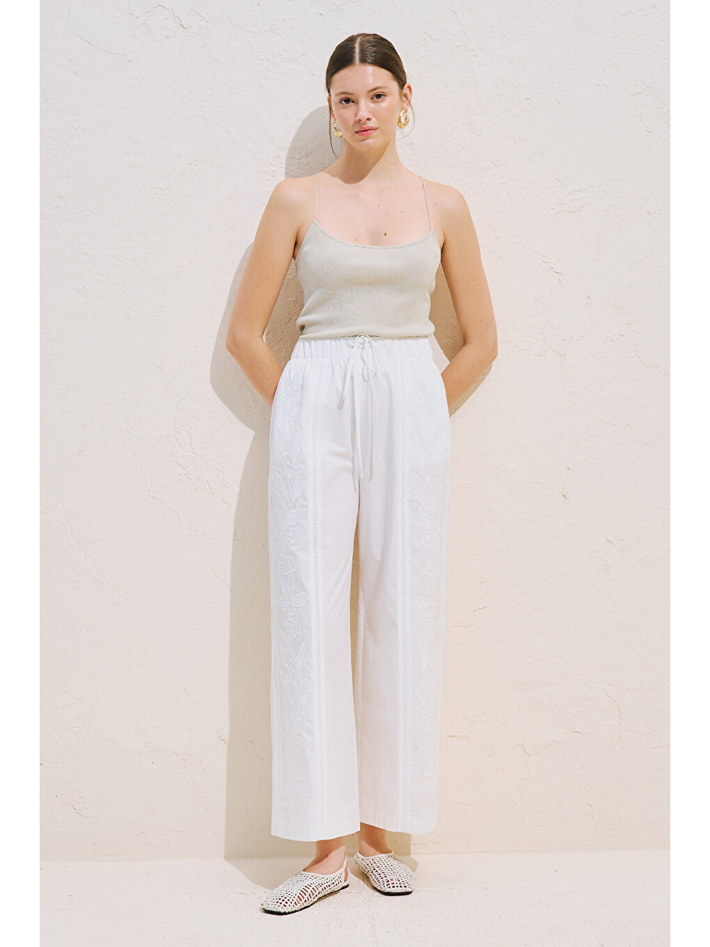 Nakışlı Lımıted Pantolon Ekru-3