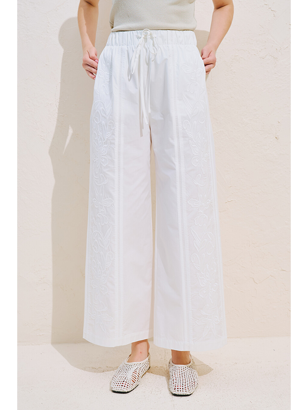 Nakışlı Lımıted Pantolon Ekru-4