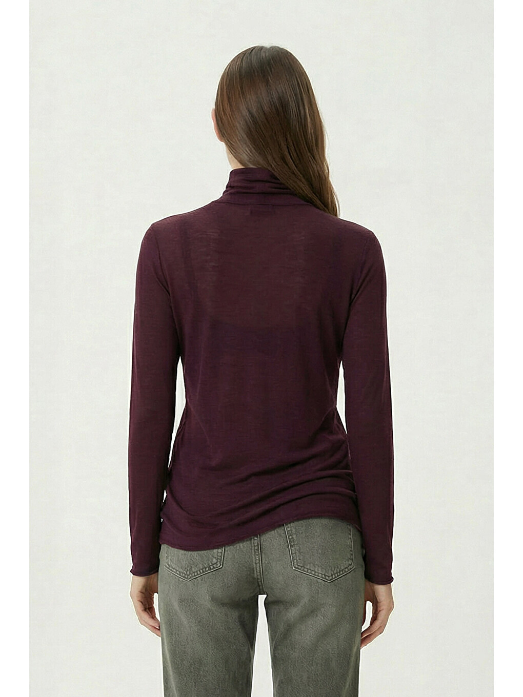 Bordo Dik Yaka Transparan Örme Bluz BORDO LZV0046-3