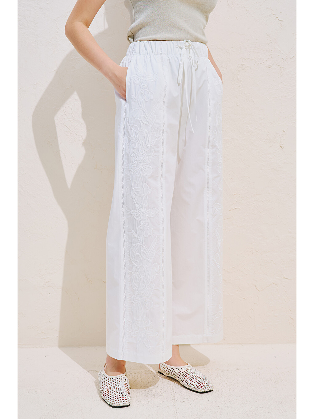 Nakışlı Lımıted Pantolon Ekru-5