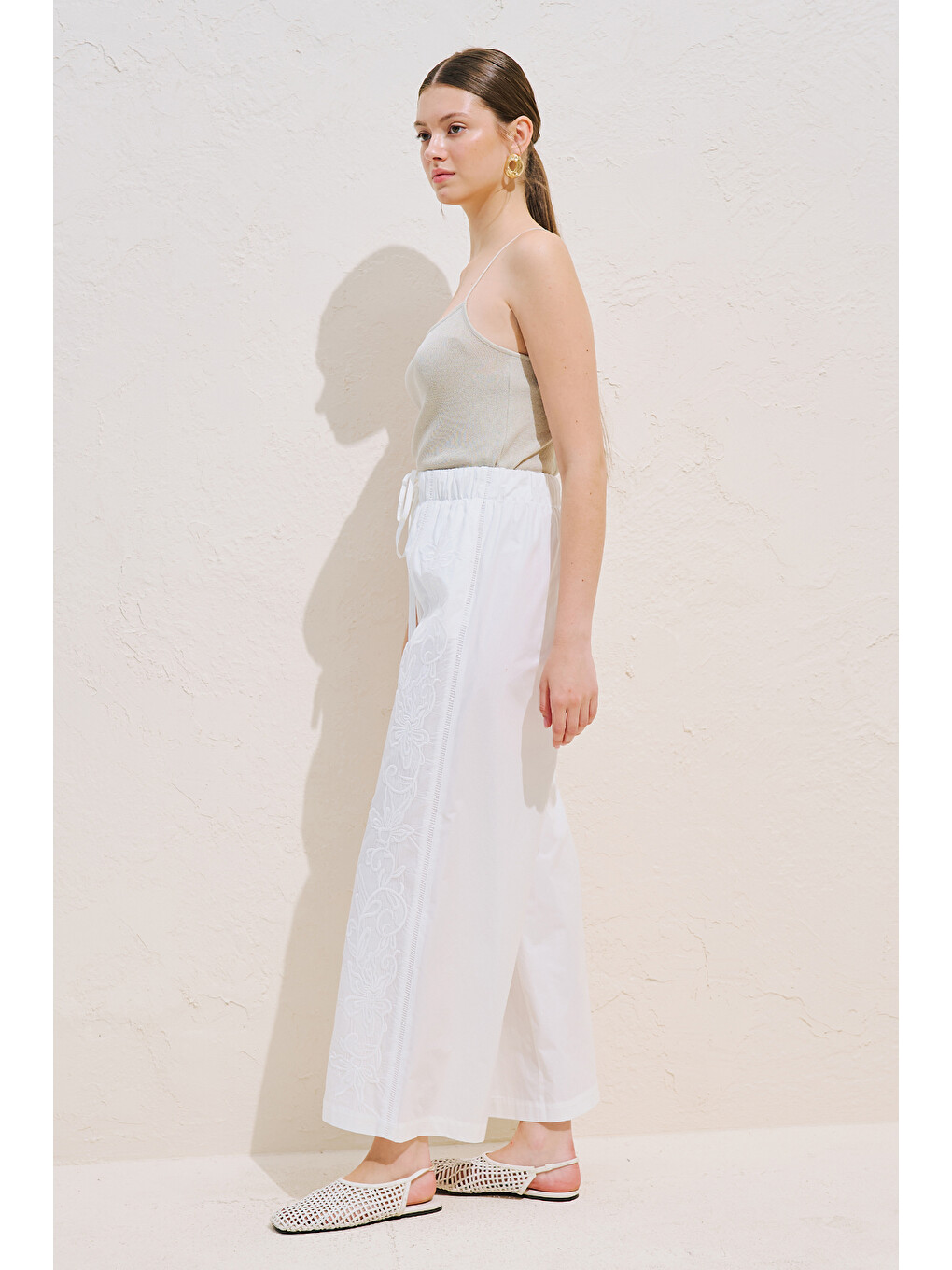 Nakışlı Lımıted Pantolon Ekru-6