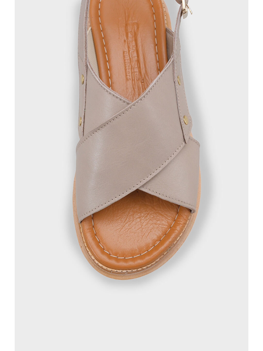 Bej Katy Hakiki Deri Soft Konfor Dolgu Topuk Kadın Sandalet-2