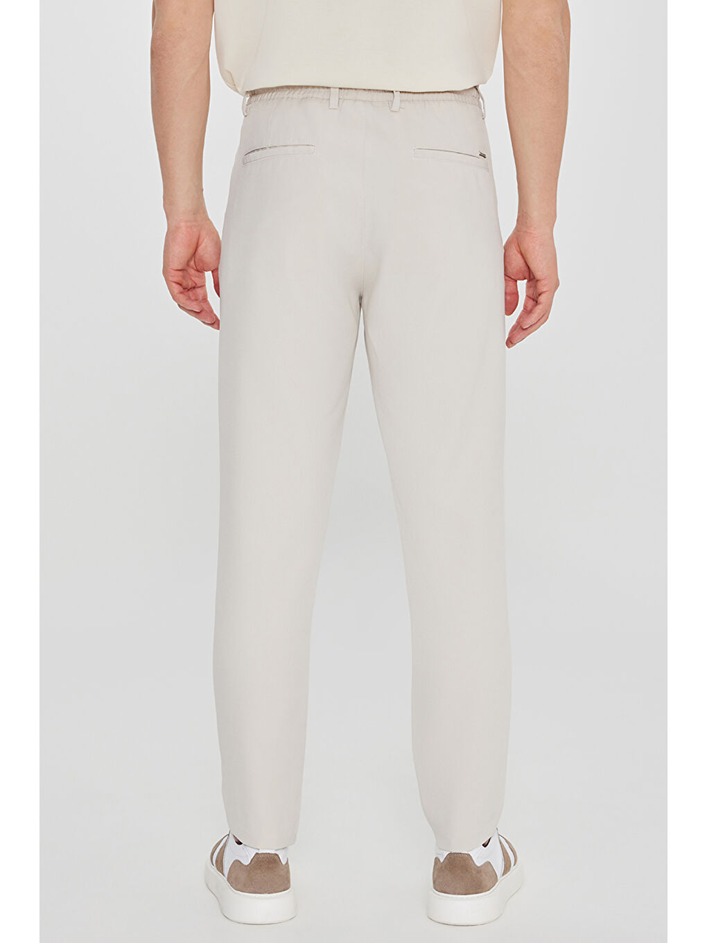 Bej Erkek Taş Slim Fit Dar Kesim Beli Bağlamalı Yan Cepli Casual Pantolon-4