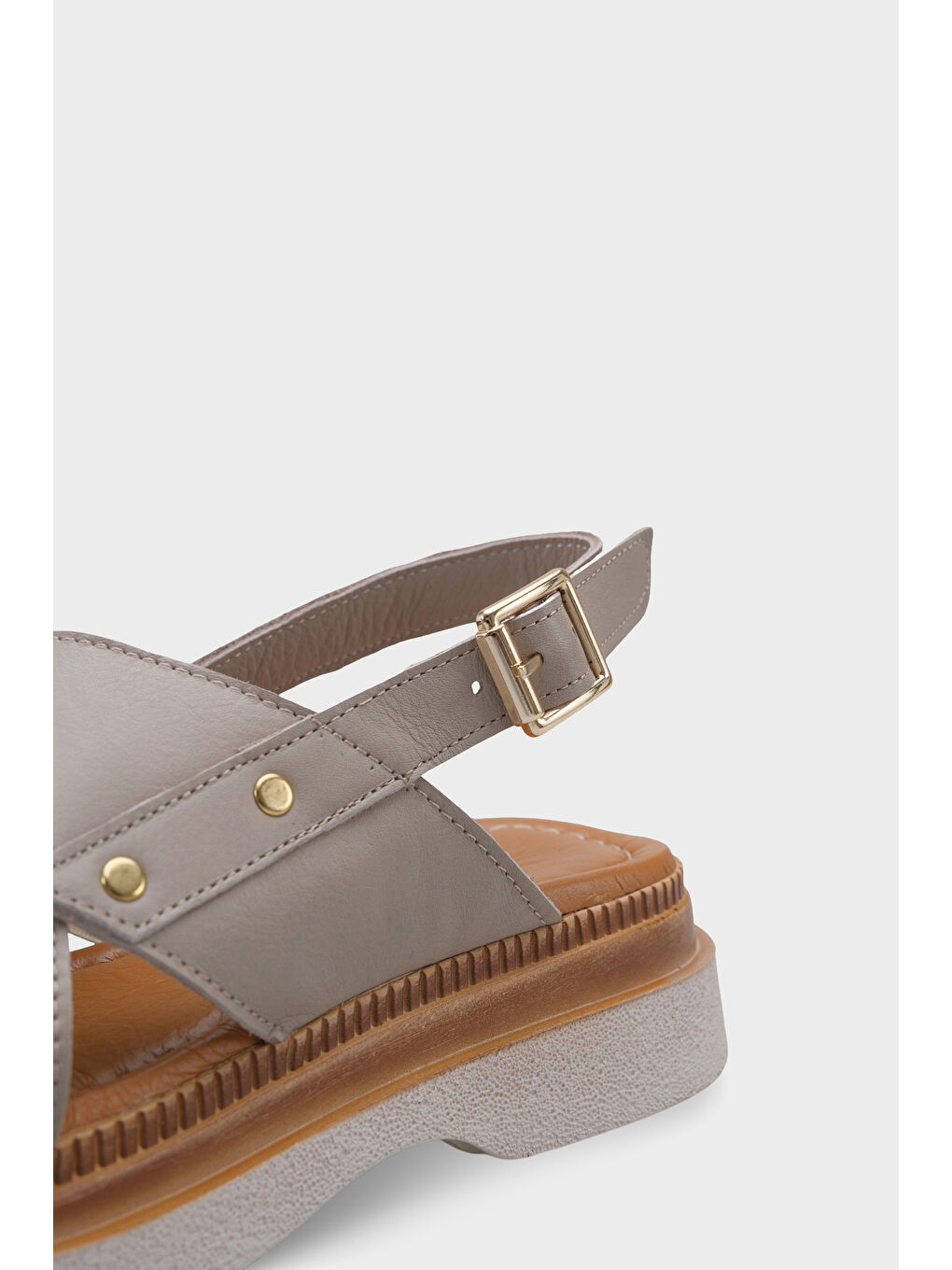 Bej Katy Hakiki Deri Soft Konfor Dolgu Topuk Kadın Sandalet-3