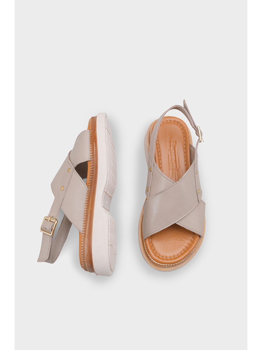 Bej Katy Hakiki Deri Soft Konfor Dolgu Topuk Kadın Sandalet-4