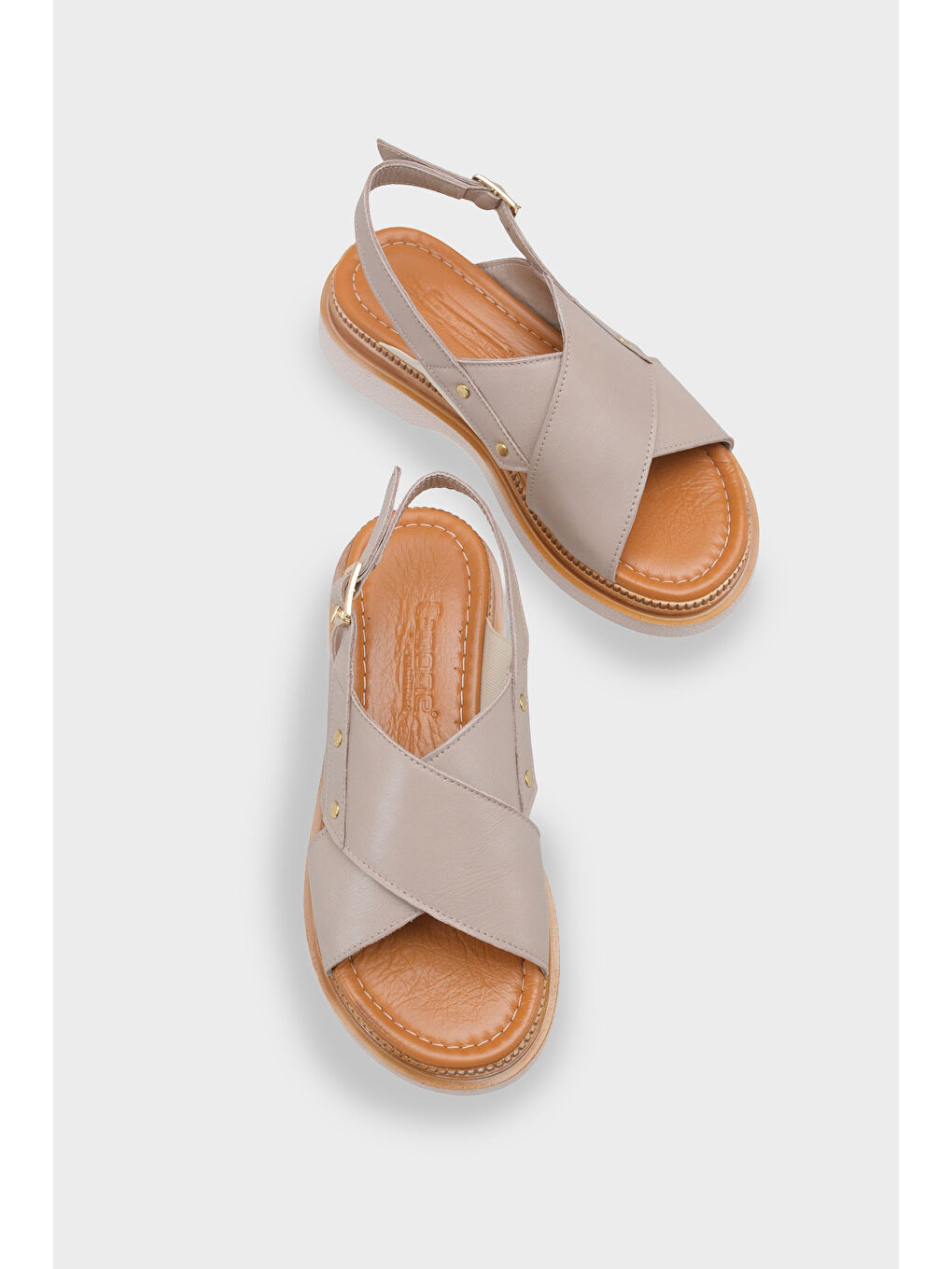 Bej Katy Hakiki Deri Soft Konfor Dolgu Topuk Kadın Sandalet-5