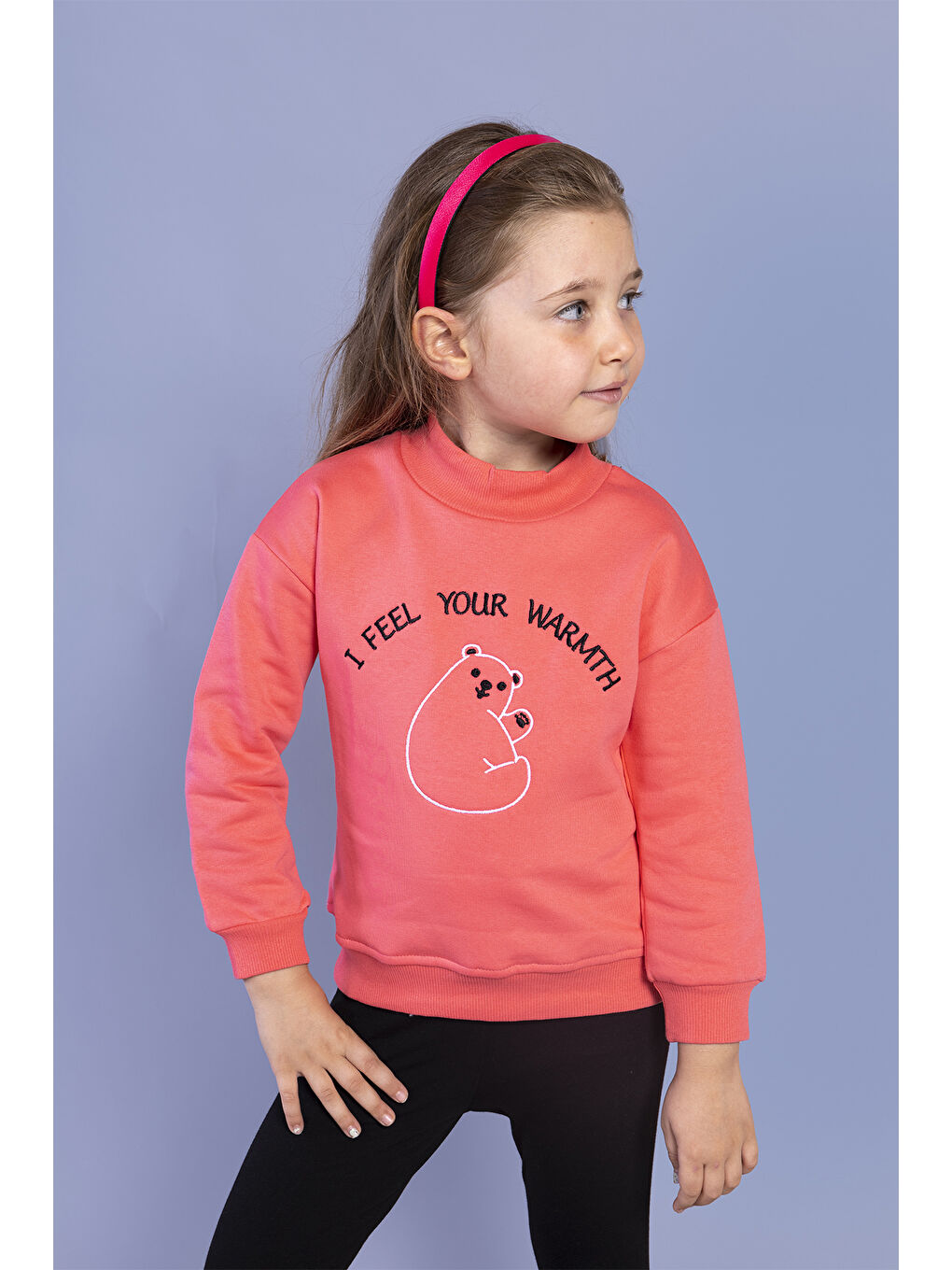 Toontoykids Kırmızı Kız Çocuk Nakışlı Balıkçı Yaka Pamuklu Sweatshirt