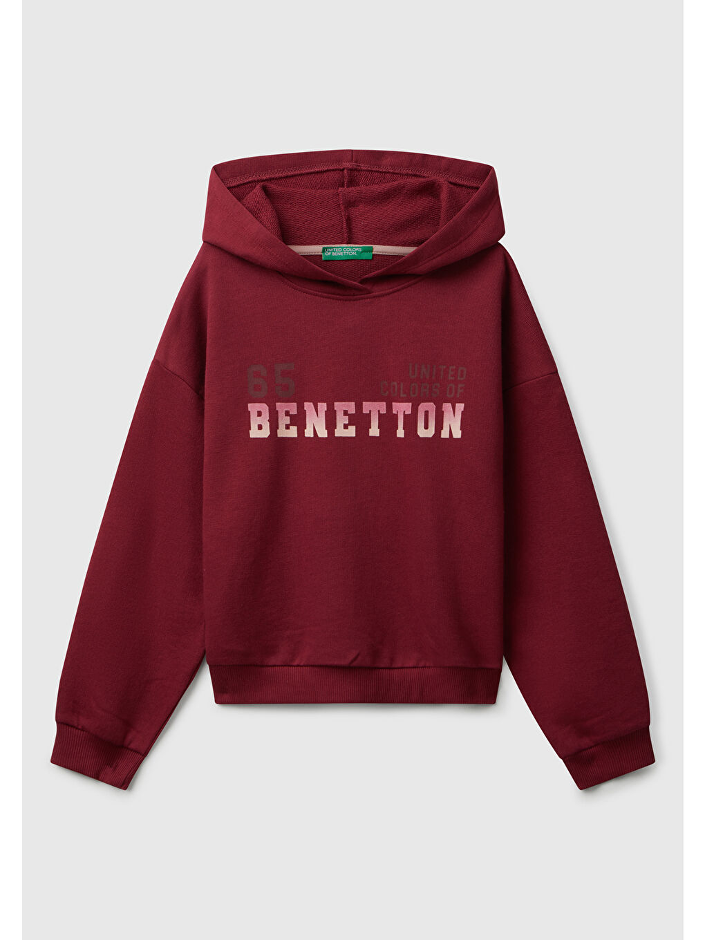 Kız Çocuk Bordo Önü Logo Baskılı Ribanalı Kapüşonlu Sweatshirt
