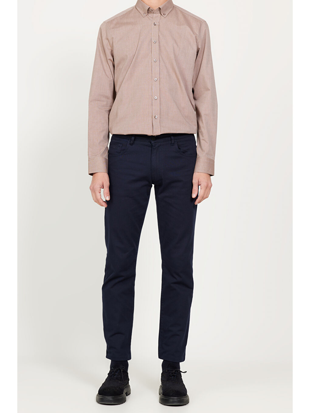 Erkek Lacivert Comfort Fit Rahat Kesim 5 Cep Armürlü Pamuklu Pantolon