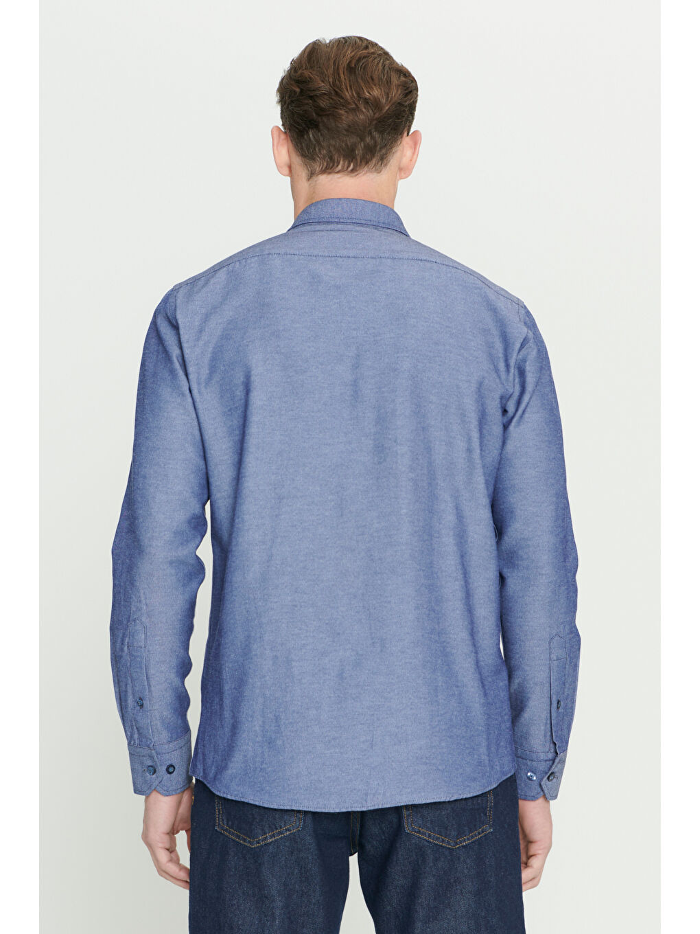 Erkek Lacivert Tailored Slim Fit Dar Kesim Düğmeli Yaka Oxford Gömlek-6