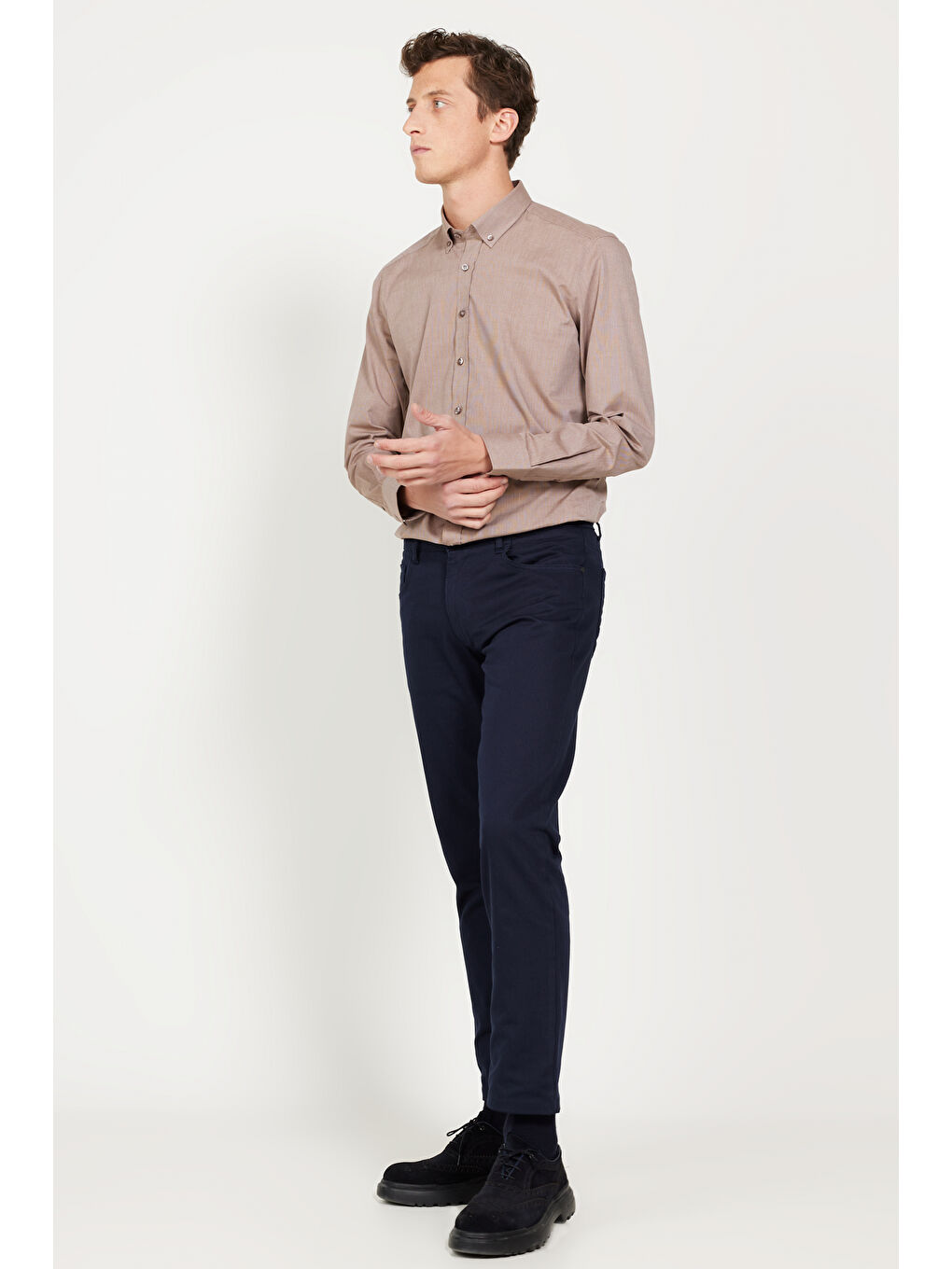 Erkek Lacivert Comfort Fit Rahat Kesim 5 Cep Armürlü Pamuklu Pantolon-1