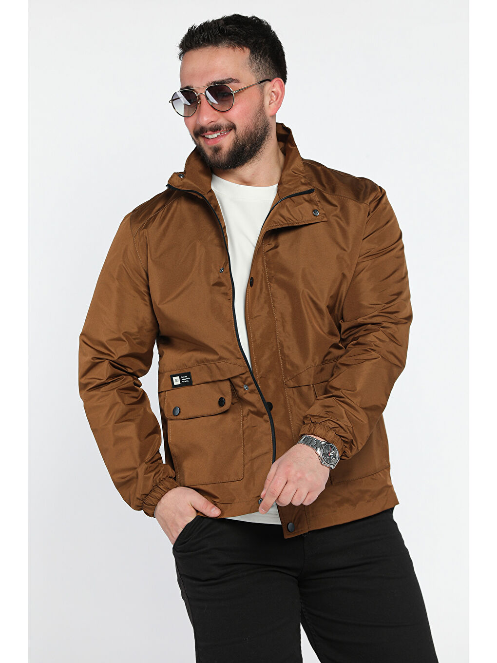 Kahverengi Erkek Fermuarlı Ve Çıtçıtlı Çift Cepli Mevsimlik Mont-1