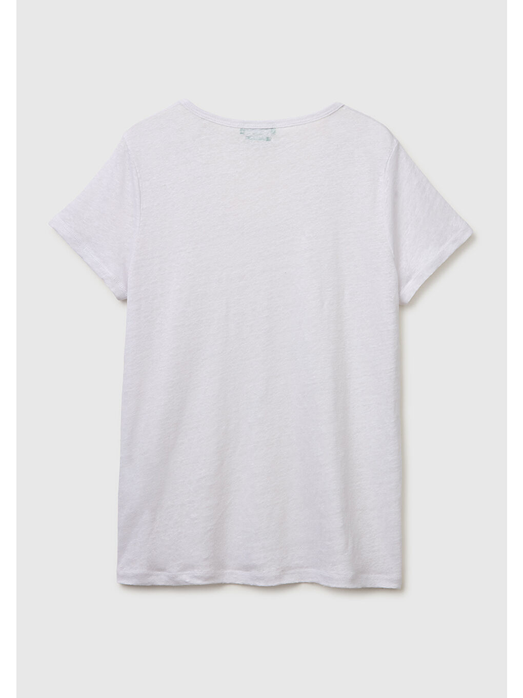 Kadın Beyaz %100 Keten Geniş Yaka Kısa Kollu T-Shirt-1