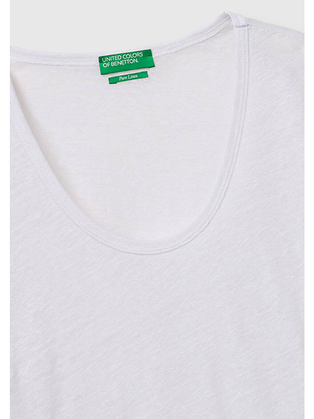 Kadın Beyaz %100 Keten Geniş Yaka Kısa Kollu T-Shirt-2