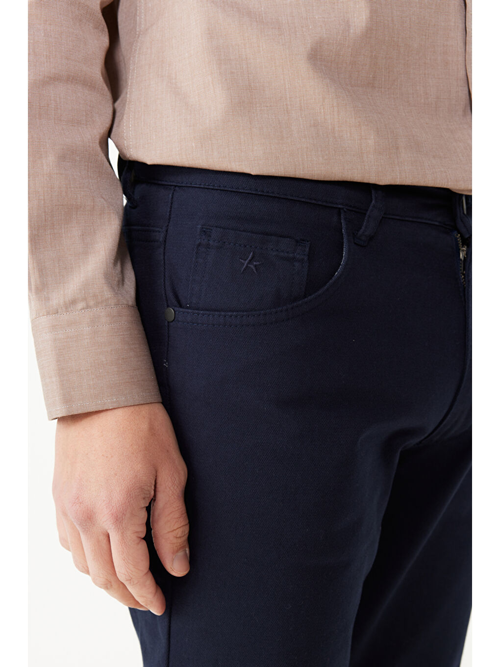 Erkek Lacivert Comfort Fit Rahat Kesim 5 Cep Armürlü Pamuklu Pantolon-3