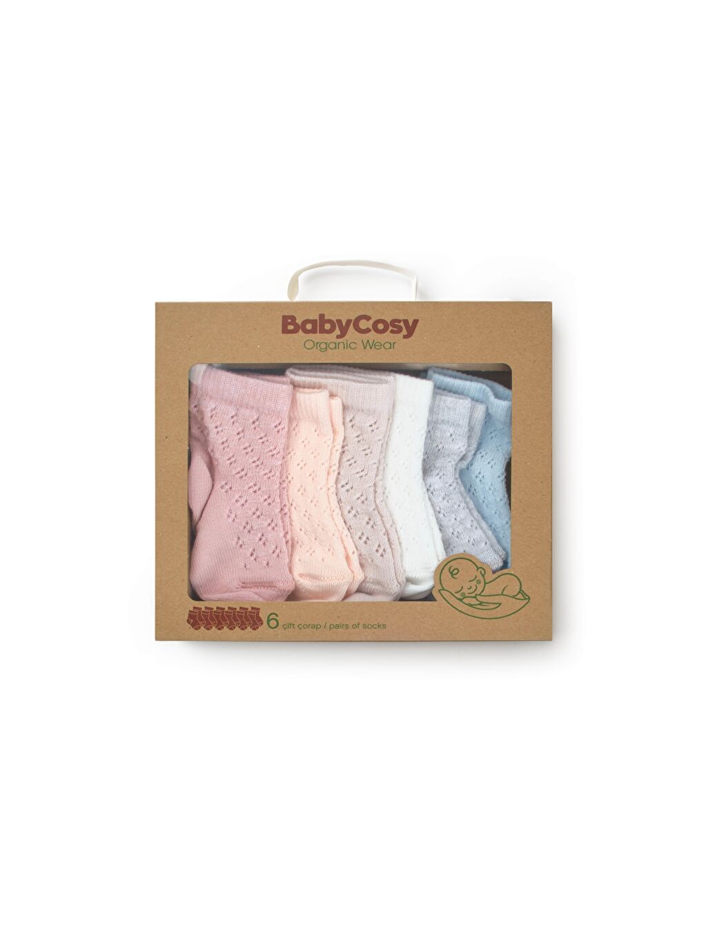 Karışık Bebek 6'lı Ajur Detaylı Çorap %100 Organik Pamuk, Bebek - Yenidoğan - CSYC1006-1