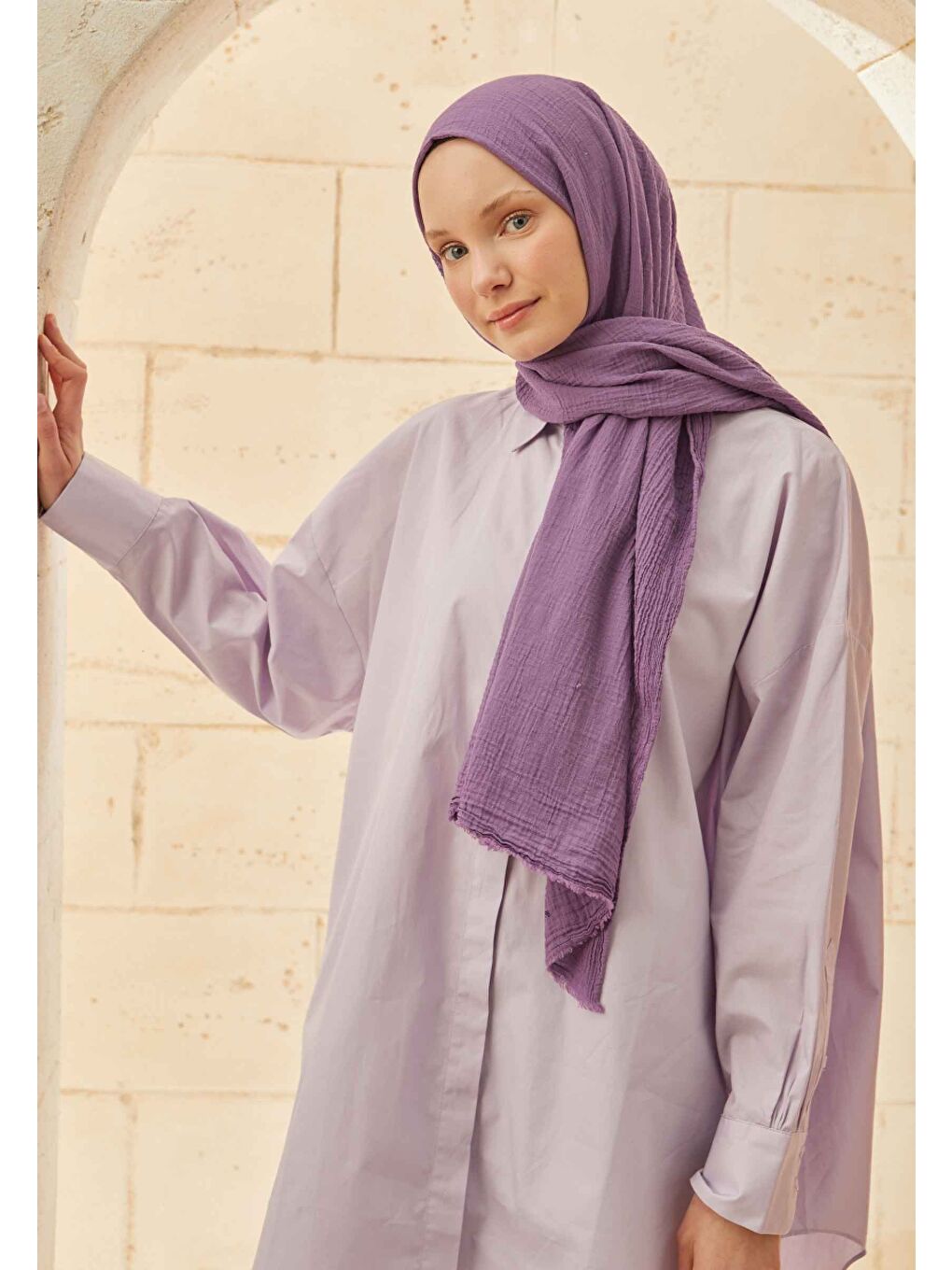 Lila Organik Pamuk Şal Lavanta-2