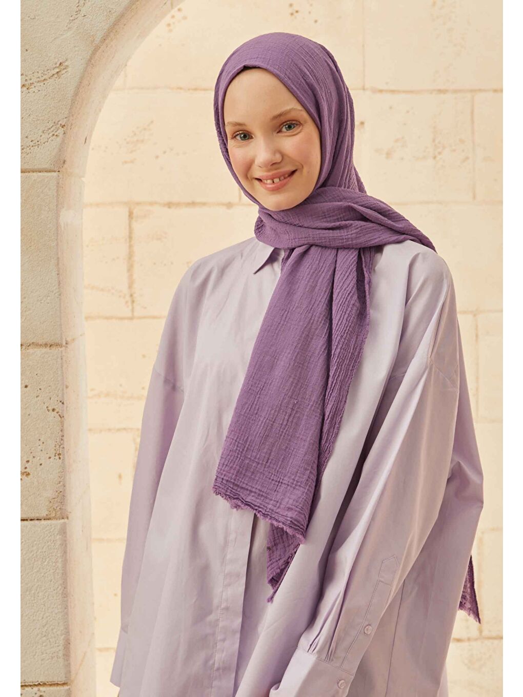 Lila Organik Pamuk Şal Lavanta-3