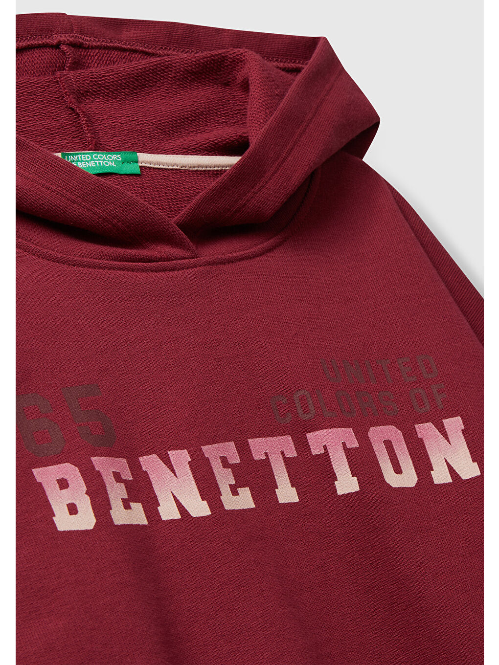 Kız Çocuk Bordo Önü Logo Baskılı Ribanalı Kapüşonlu Sweatshirt-2