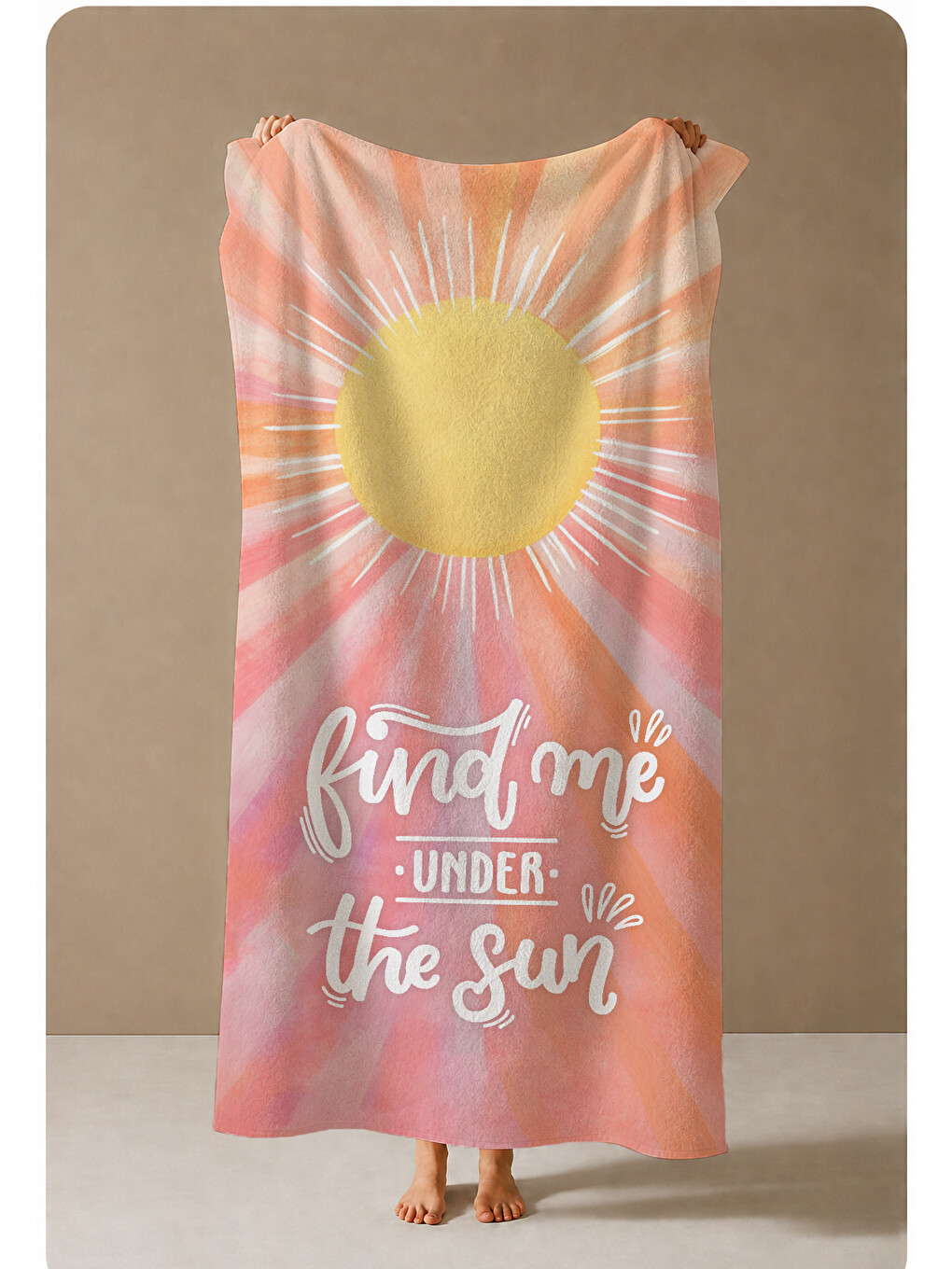 Şeftali Pembe Find Me Under The Sun Yazılı Güneş 70x150 Cm Dijital Baskılı Plaj Ve Banyo Havlusu-3