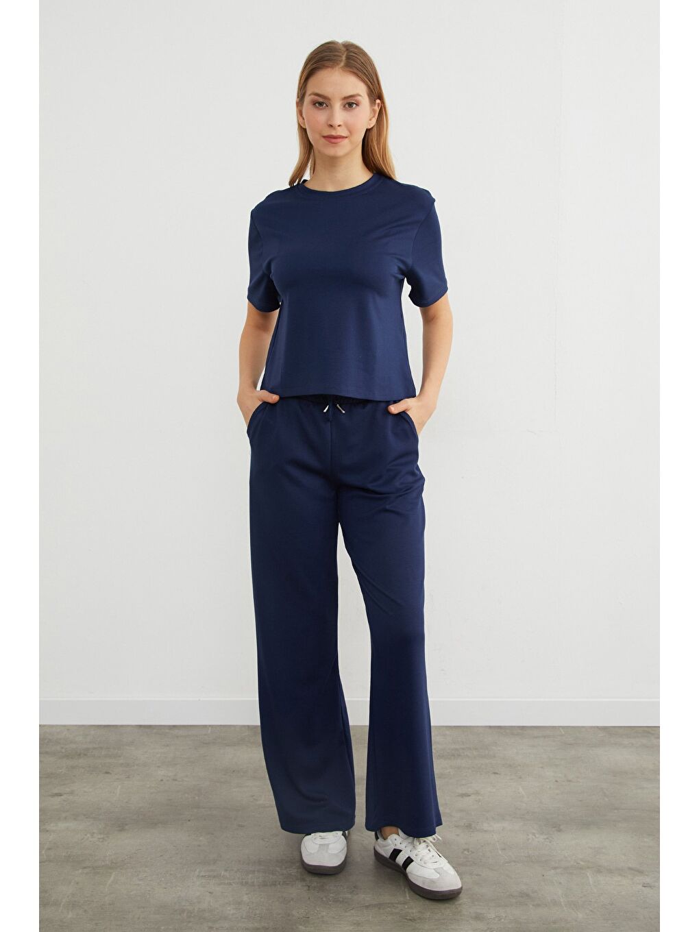 Lacivert Basic Bisiklet Yaka Modal Tişört-2