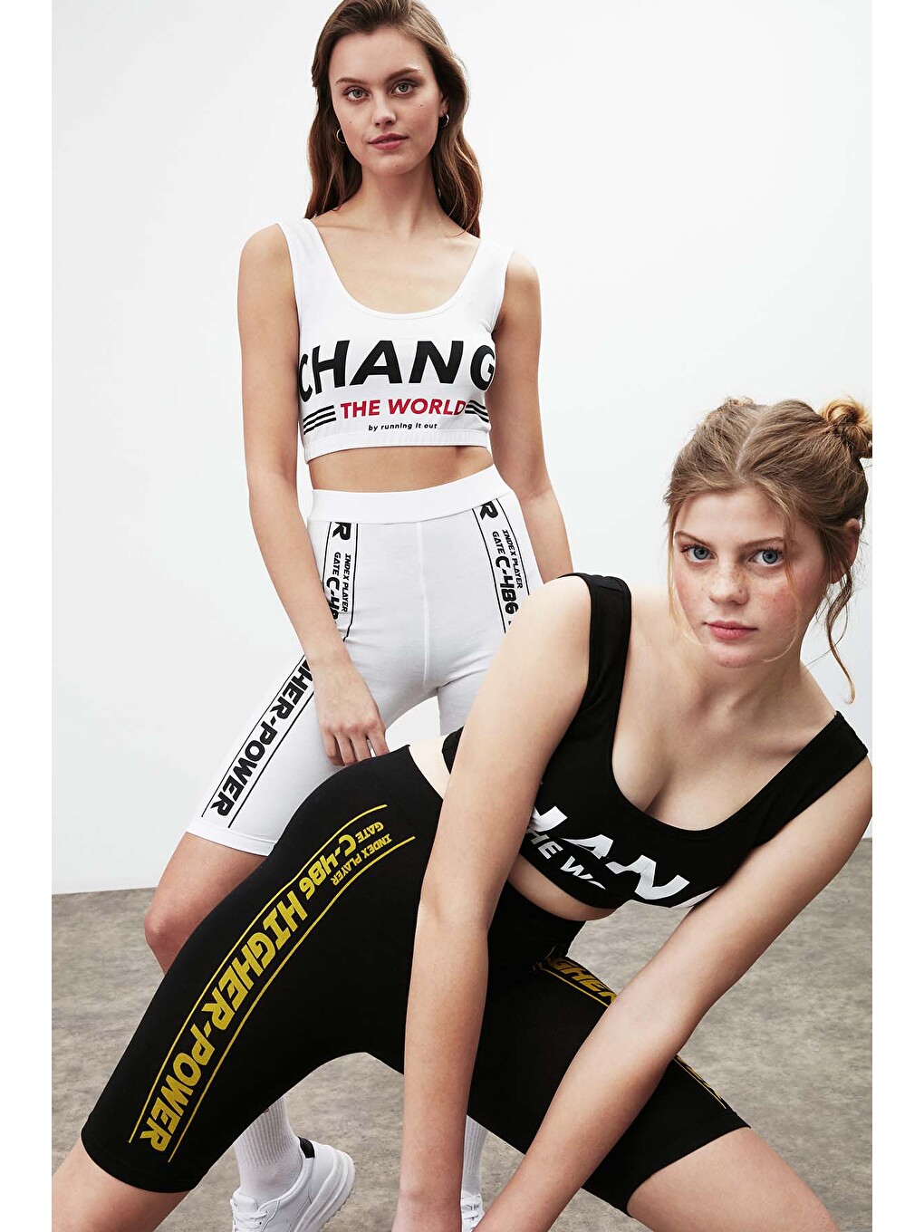 Force Kadın Slogan Baskı Detaylı Diz Üstü Spor Slim Fit Siyah Tayt-5