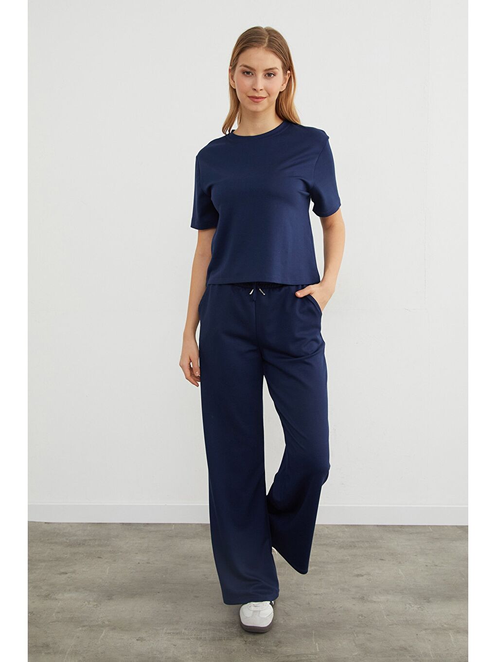 Lacivert Basic Bisiklet Yaka Modal Tişört-3