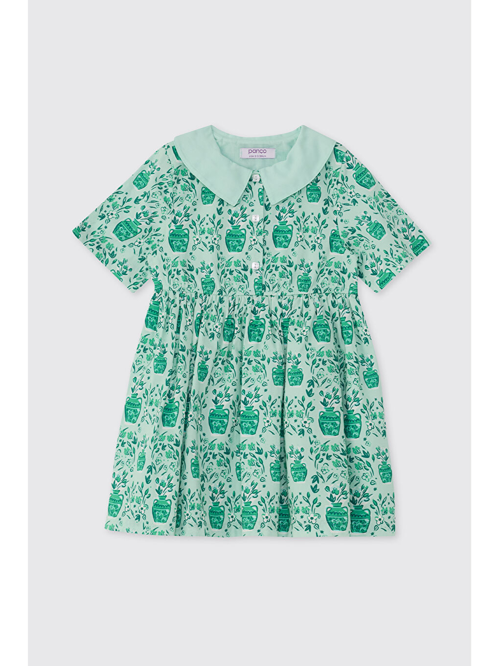 Yeşil Kız Bebek Desenli Mint Elbise