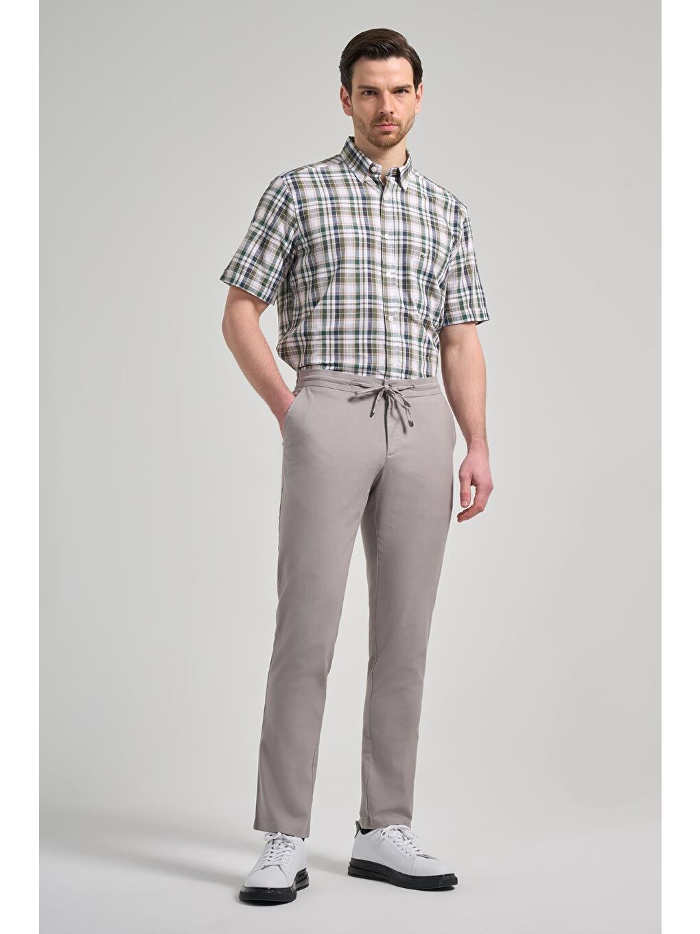 Bej Taş Rengi Pamuklu Yandan Cepli Casual Comfort Fit Jogger Pantolon 1003250110-1