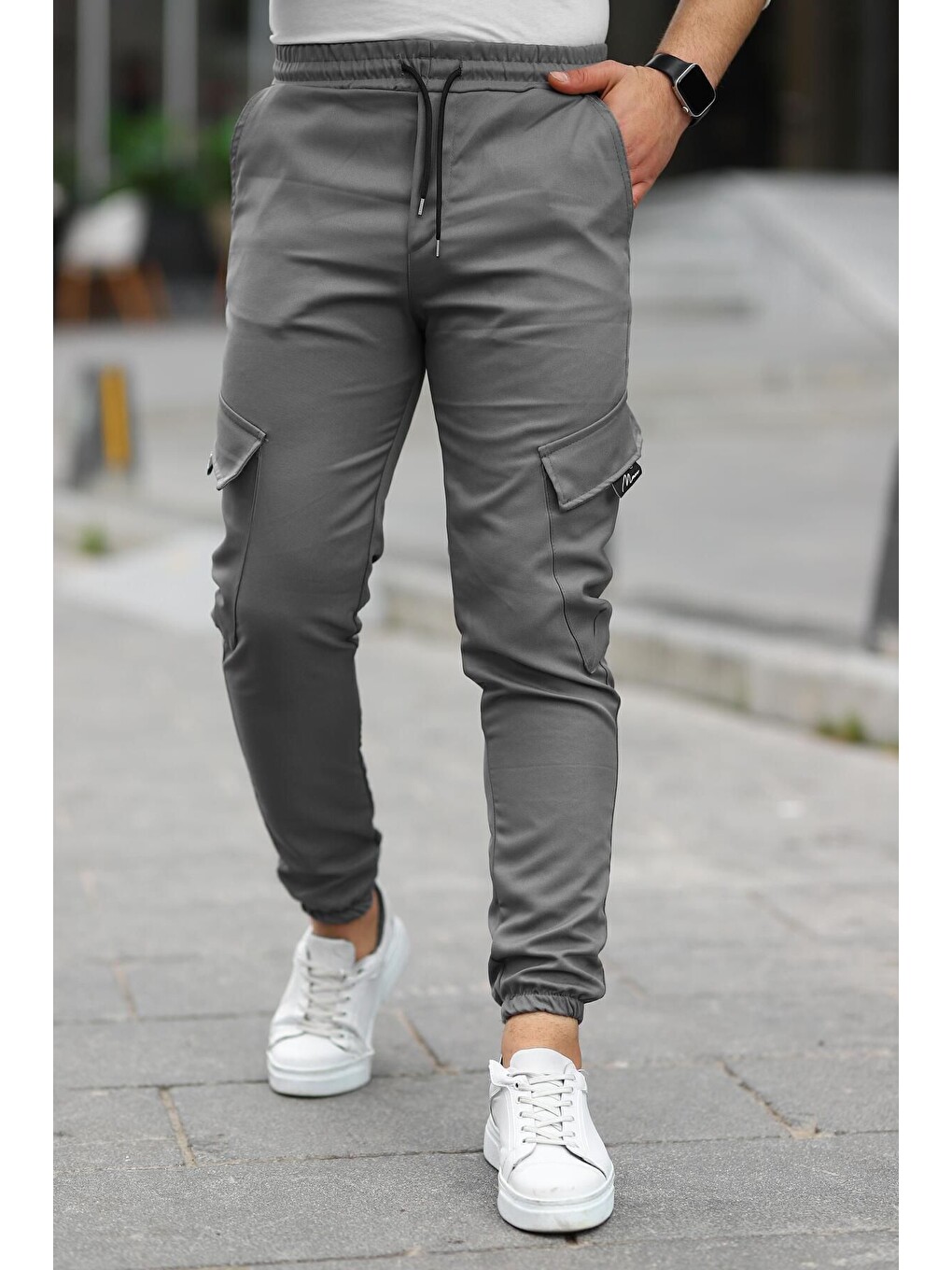 Gri Erkek Bel Lastikli Jogger Paça Lastik Pantolon