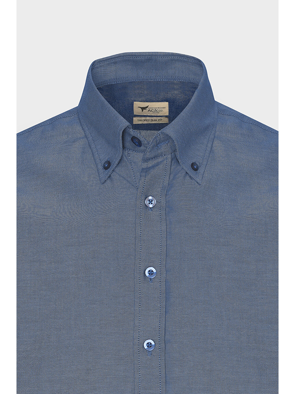 Erkek Lacivert Tailored Slim Fit Dar Kesim Düğmeli Yaka Oxford Gömlek-8