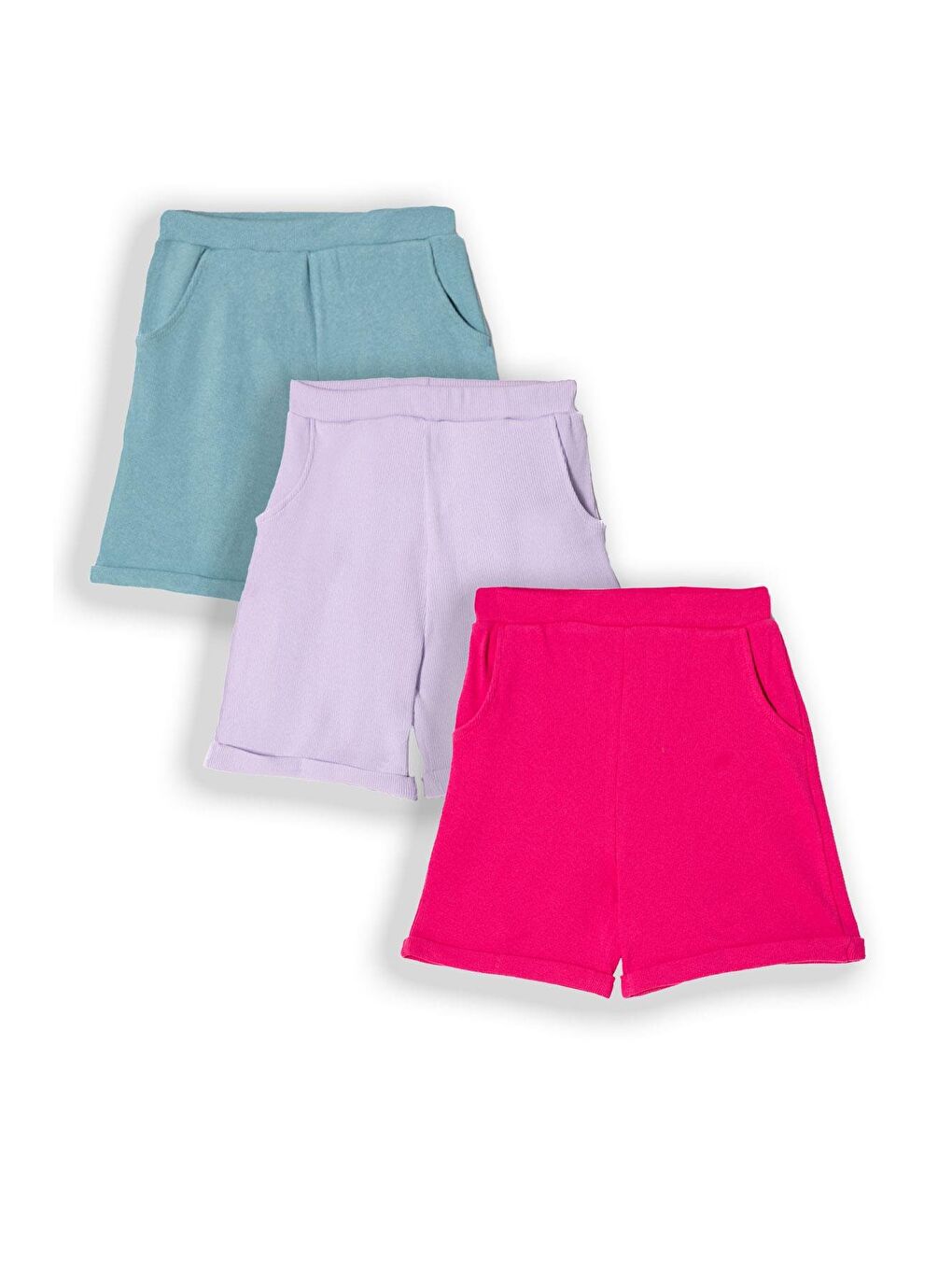 Fitilli Lila Fuşya Mint Renk 3'Lü Set Kız Çocuk Şort