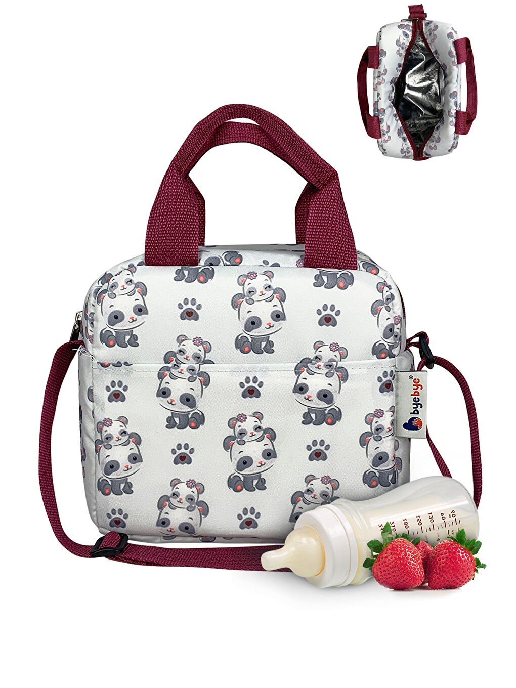 Bye Bye Lunch Omuz Askılı Beslenme Çantası ve Termos Yemek Taşıma Çantası Bordo-5