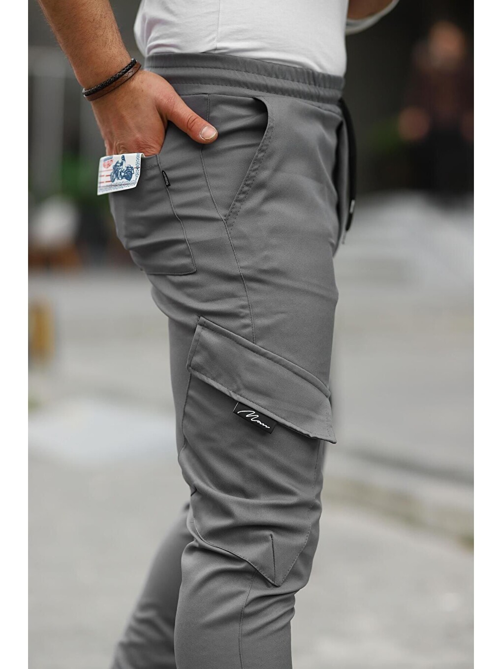Gri Erkek Bel Lastikli Jogger Paça Lastik Pantolon-1