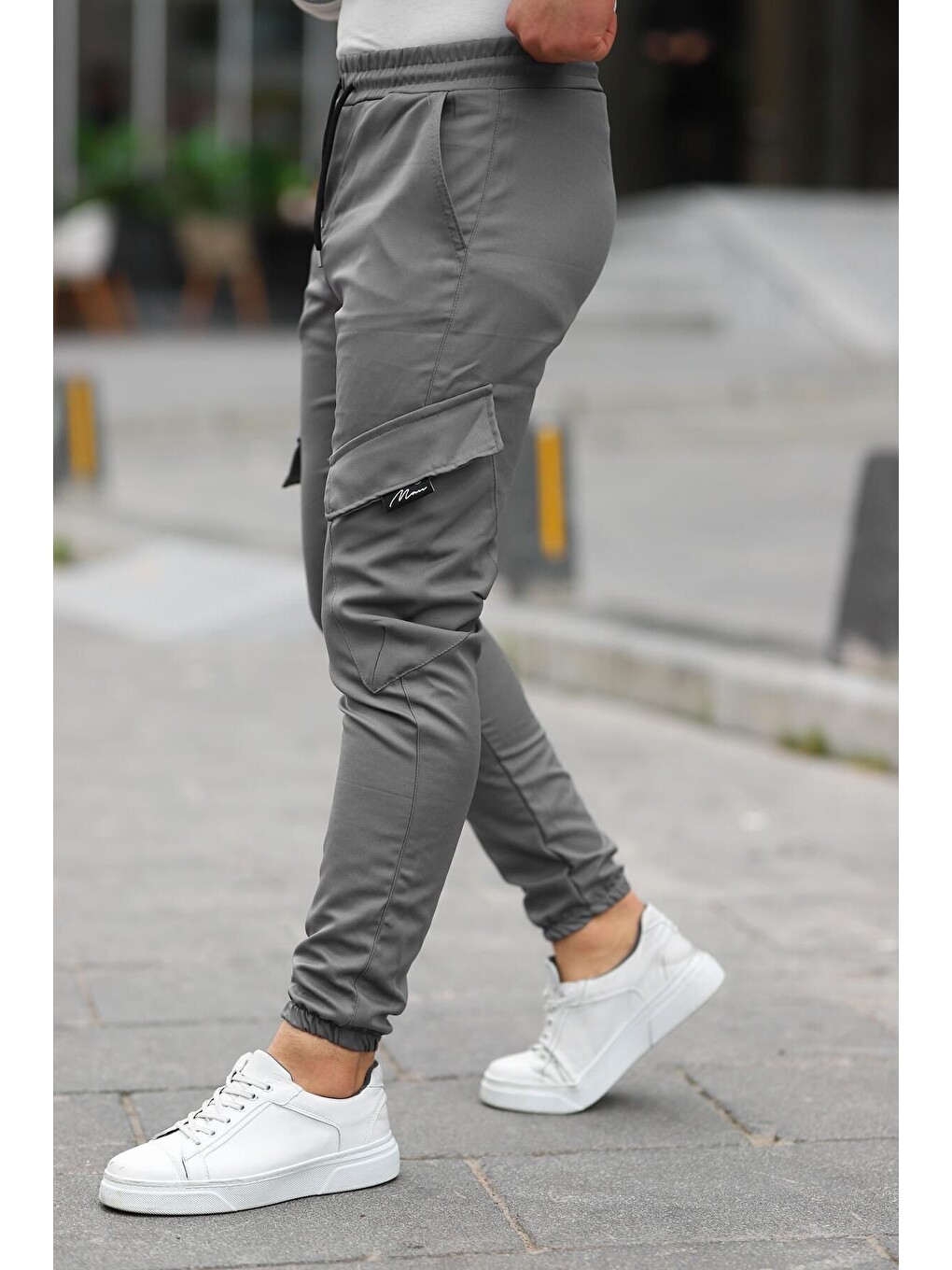 Gri Erkek Bel Lastikli Jogger Paça Lastik Pantolon-2