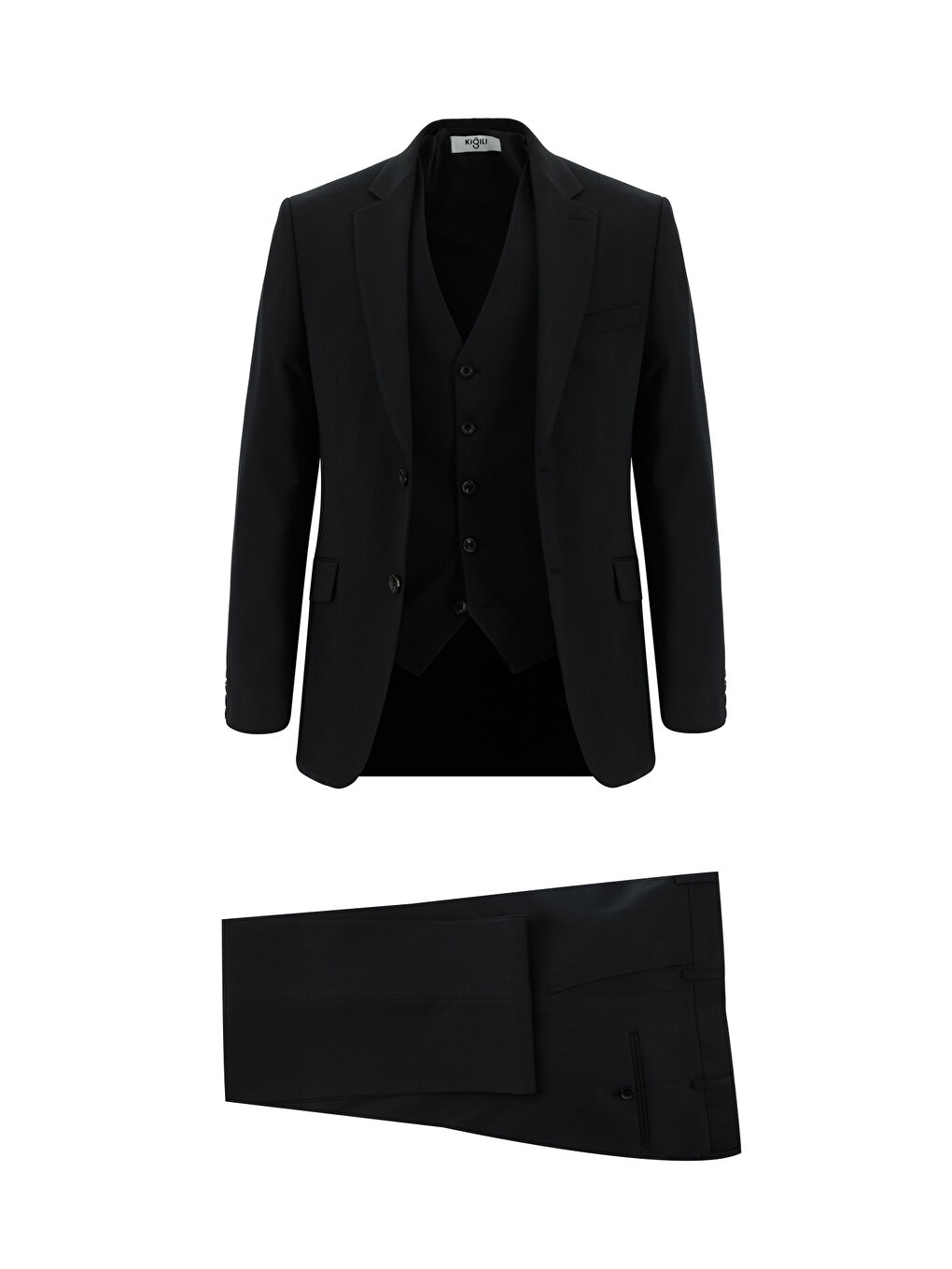 Siyah Slim Fit Dar Kesim Klasik Yelekli Takım Elbise