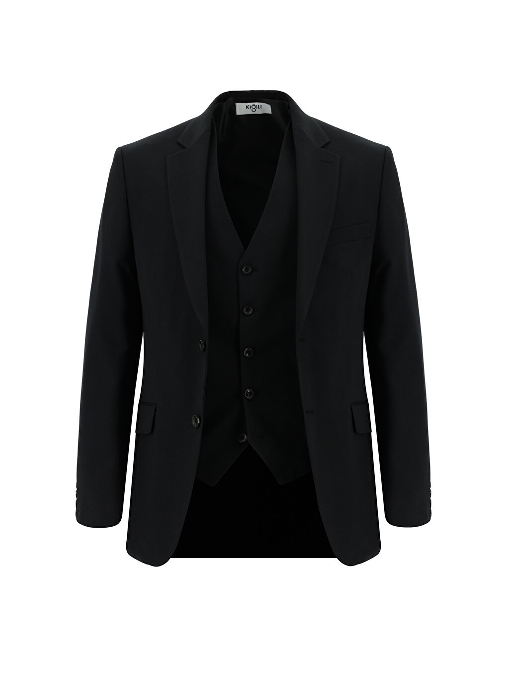 Siyah Slim Fit Dar Kesim Klasik Yelekli Takım Elbise-1