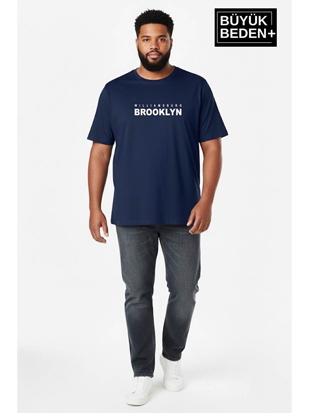 Lacivert Erkek Büyük Beden Willamsburg Brooklyn Baskılı 3xl-6xl Bisiklet Yaka Tshırt SPR26BTS510-16