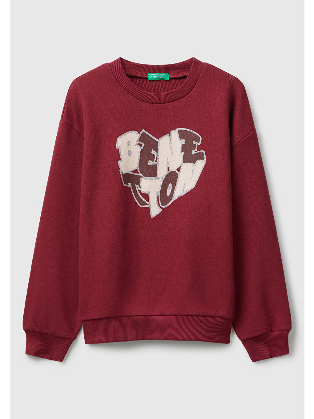 Kız Çocuk Bordo Parıltılı Logo Baskılı Ribanalı Bisiklet Yaka Sweatshirt