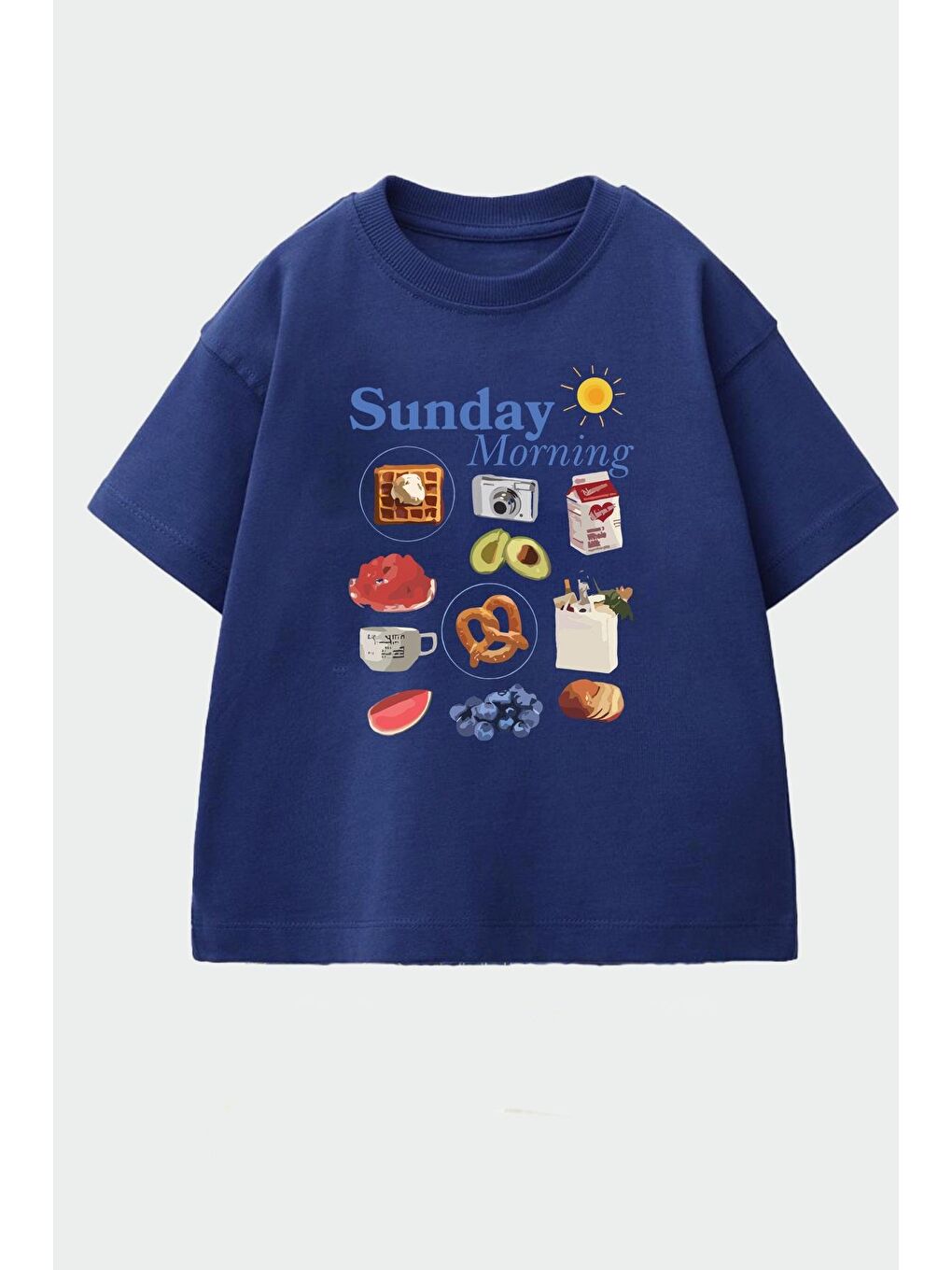 Lacivert Kız Çocuk Bisiklet Yaka Baskılı Tshirt