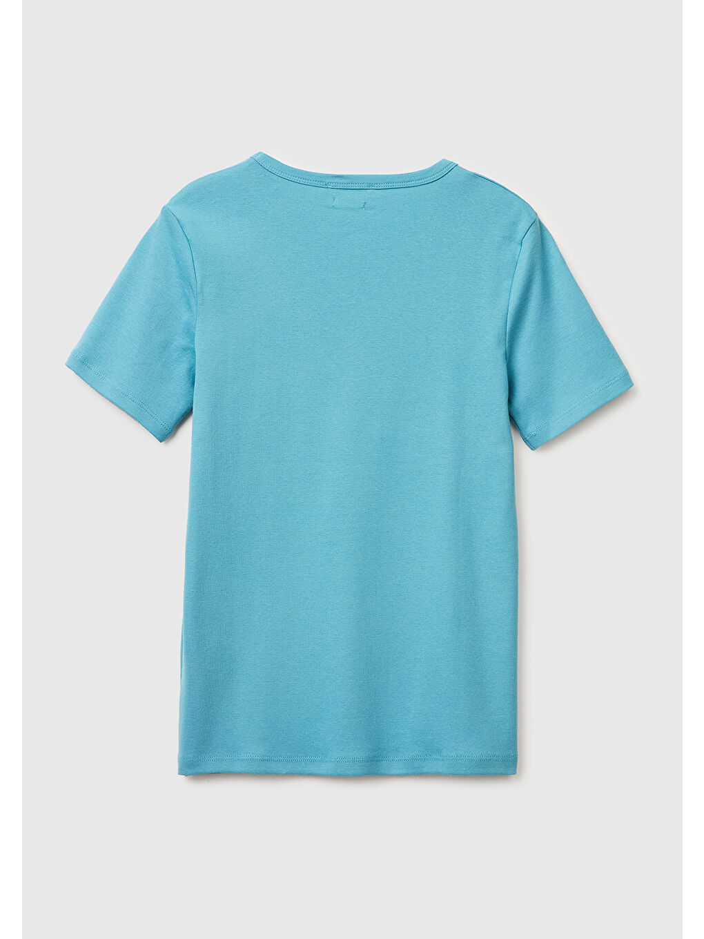 Kadın Mavi %100 Pamuk Logo Baskılı Bisiklet Yaka T-Shirt-1