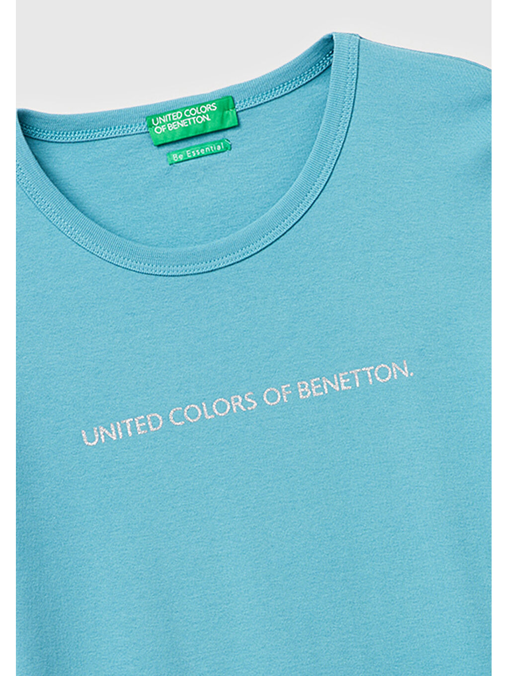 Kadın Mavi %100 Pamuk Logo Baskılı Bisiklet Yaka T-Shirt-2