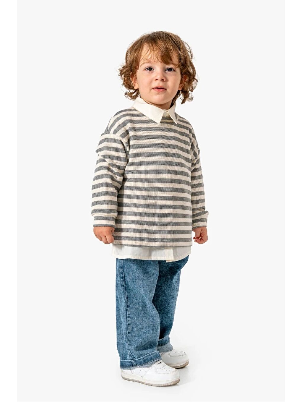 Gri Gömlek Sweat Pantolon Takımı 9071-1