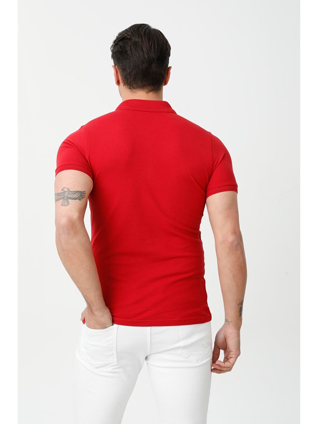 Kırmızı Modern Fit Dar Kalıp Polo Yaka Düz Kısa Kollu Pamuklu Tişört-5