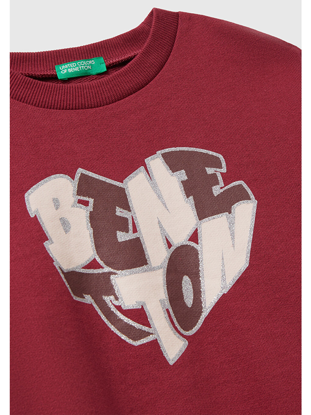 Kız Çocuk Bordo Parıltılı Logo Baskılı Ribanalı Bisiklet Yaka Sweatshirt-2