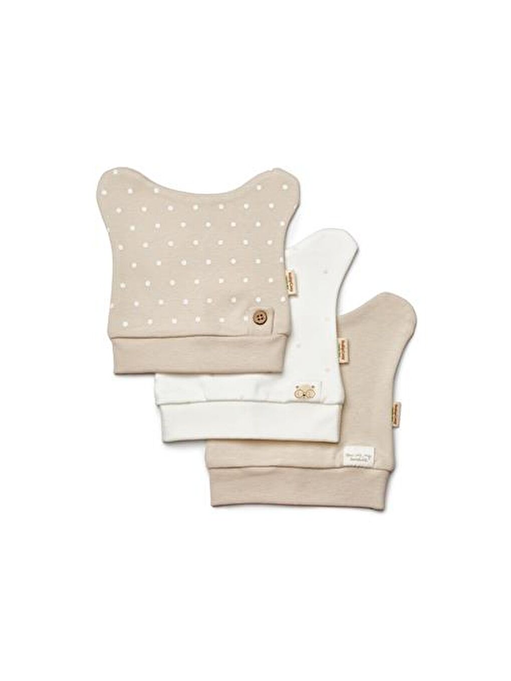 Ekru Bebek 3'lü Şapka %100 Organik Pamuk Yenidoğan Serisi - Csy8127-1