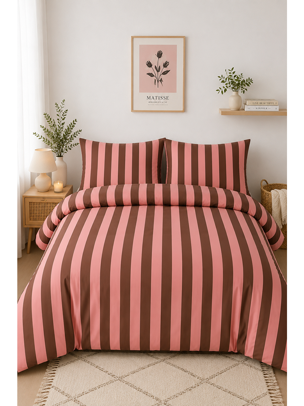 Kahverengi Çikolata Kahve Renkli Çizgili Nevresim Seti Modern Desenli 200x220 Çift Kişilik Yorgan Kılıfı-5