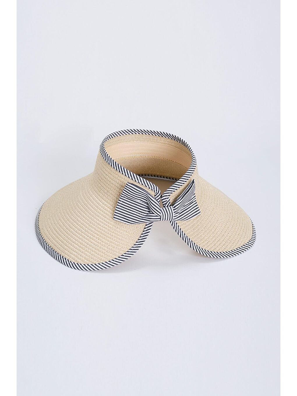 Fiyonk Detaylı Katlanabilir Bej Vizör Plaj Şapkası 17-1
